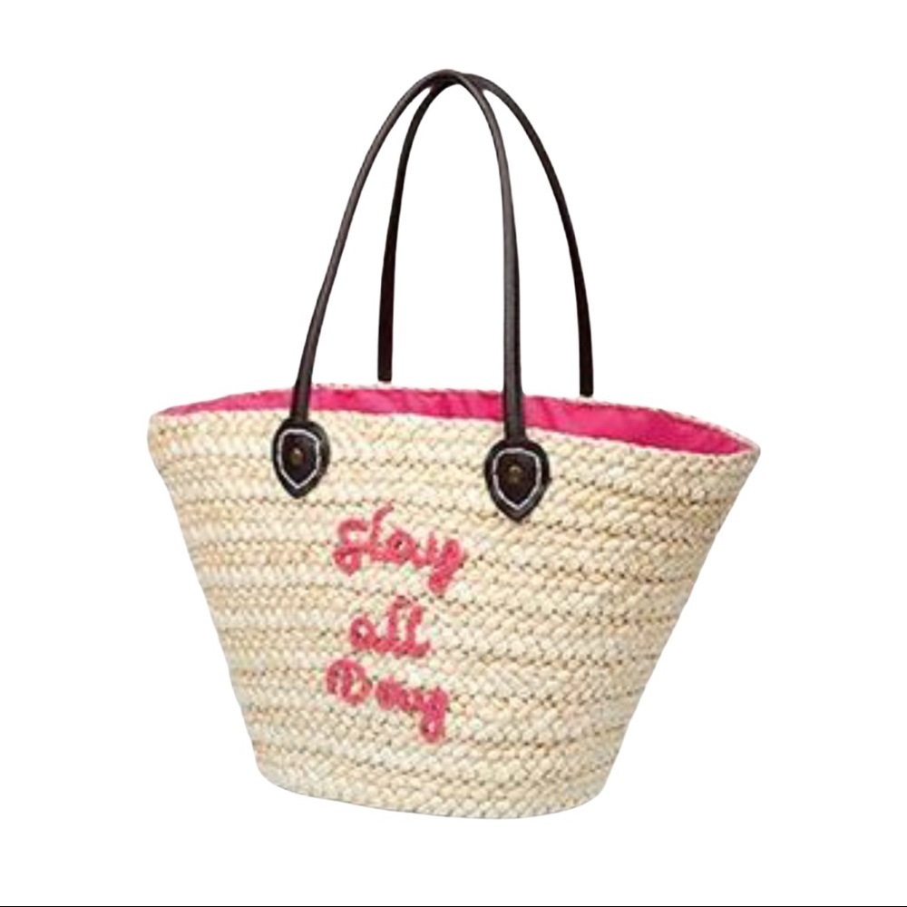 NWT Serra Embroidered Straw Tote Bag,Pink or Black - Picture 13 of 13